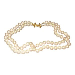 Double strand pearl necklace with beautiful gold clasp. LS